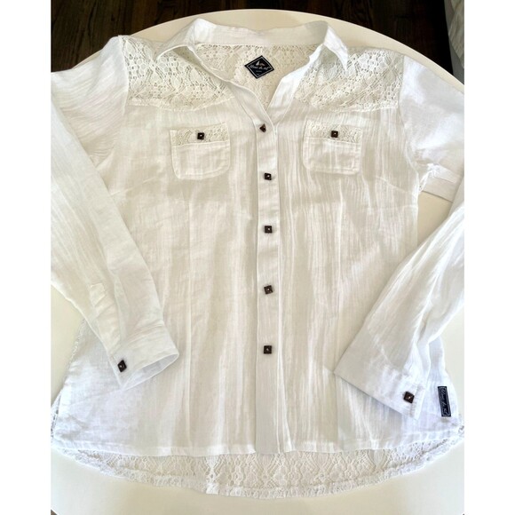 Blanc du Nil Shirt US 6 Gauzy Egyptian Cotton Lace Back Boho Airy Travel Summer - Picture 9 of 14